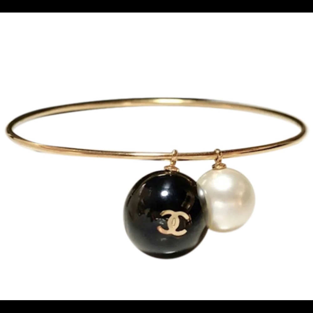 Authentic Chanel white/black bead bangle